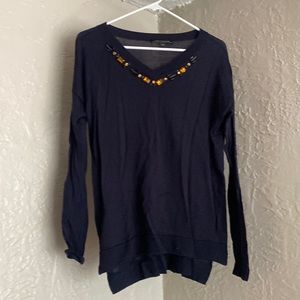 Ann Taylor long sleeve vee neck sweater with gems around collar. Size small